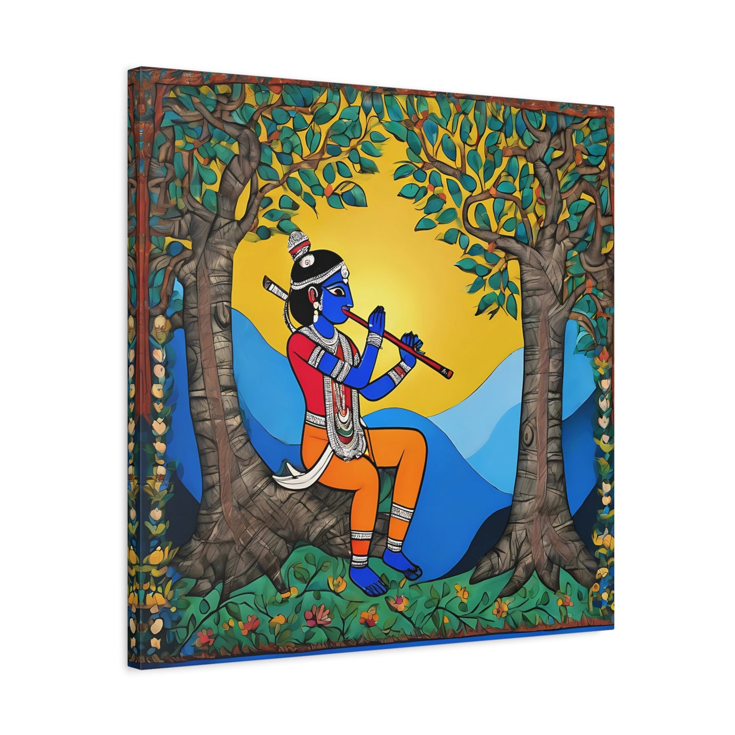 Lord Krishna Madhubani Style Canvas Print | Artloom Gallery
