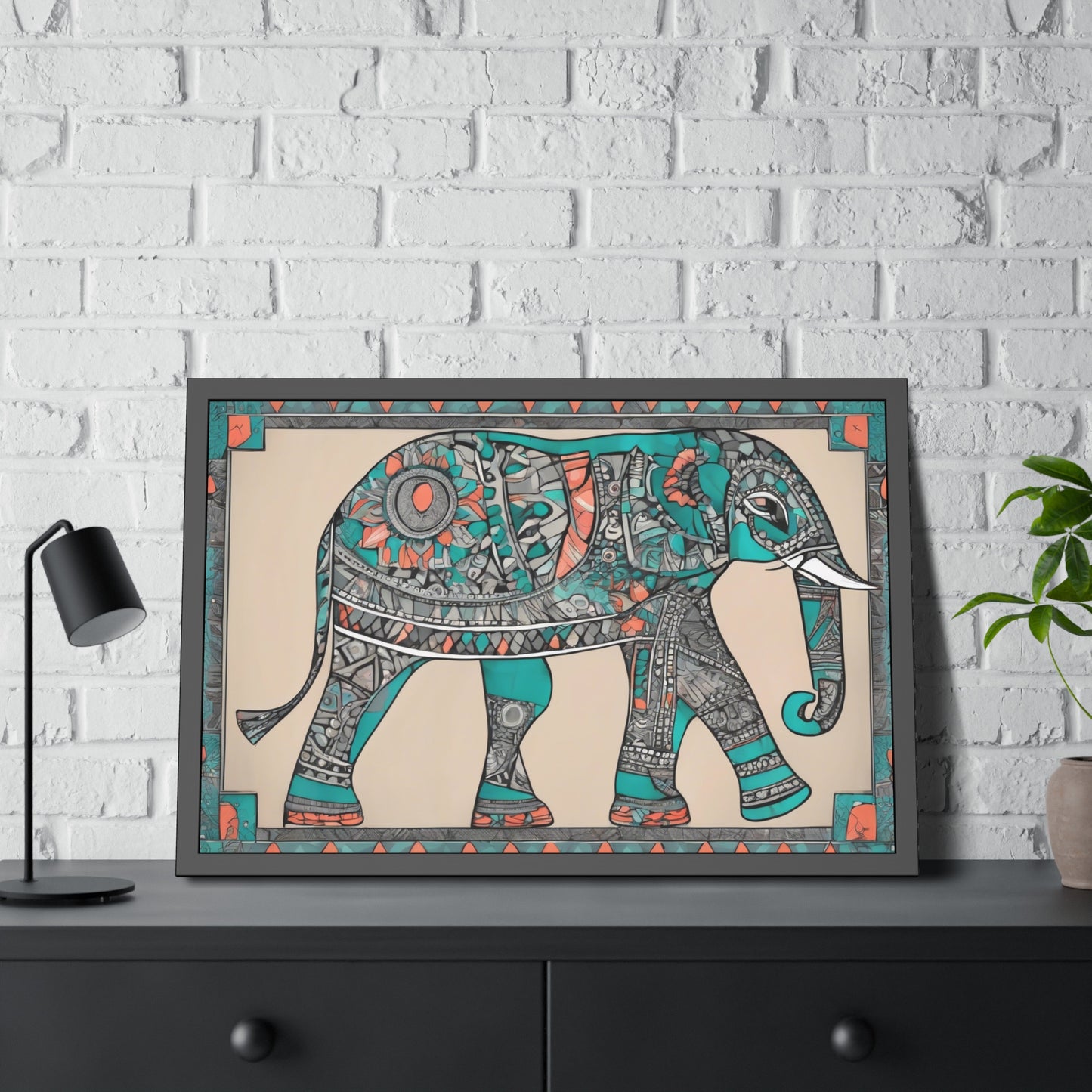 Art Deco Mandala Style Elephant - Wooden Frame Museum Quality Art Print