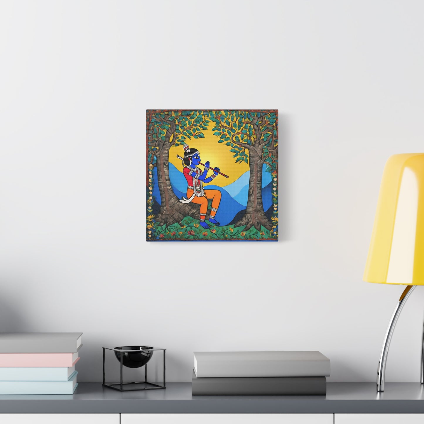 Lord Krishna Madhubani Style Canvas Print | Artloom Gallery
