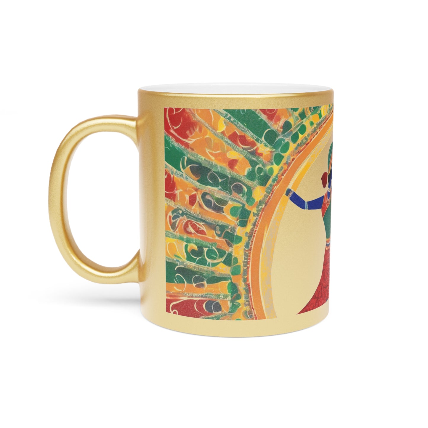 Warli Art Women Dancing Garba – Metallic Coffee Mug (Gold/Silver, 11oz) | Artloom Gallery