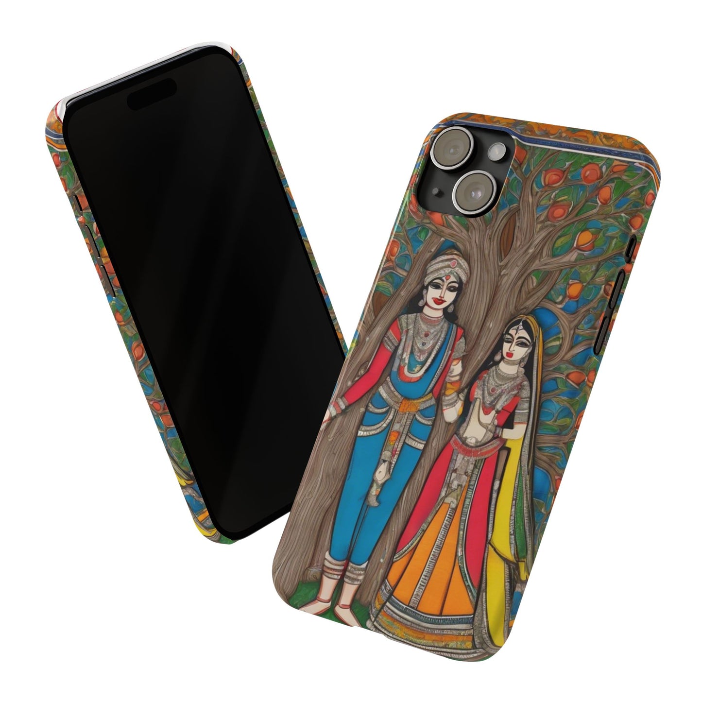 Classic Madhubani Radha Krishna Painting Night Slim Phone Case | Artloom Gallery