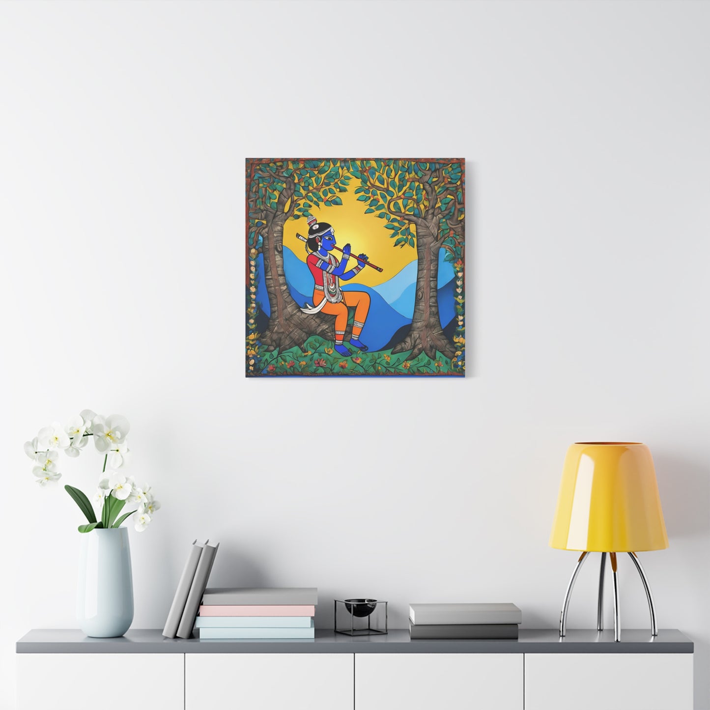 Lord Krishna Madhubani Style Canvas Print | Artloom Gallery