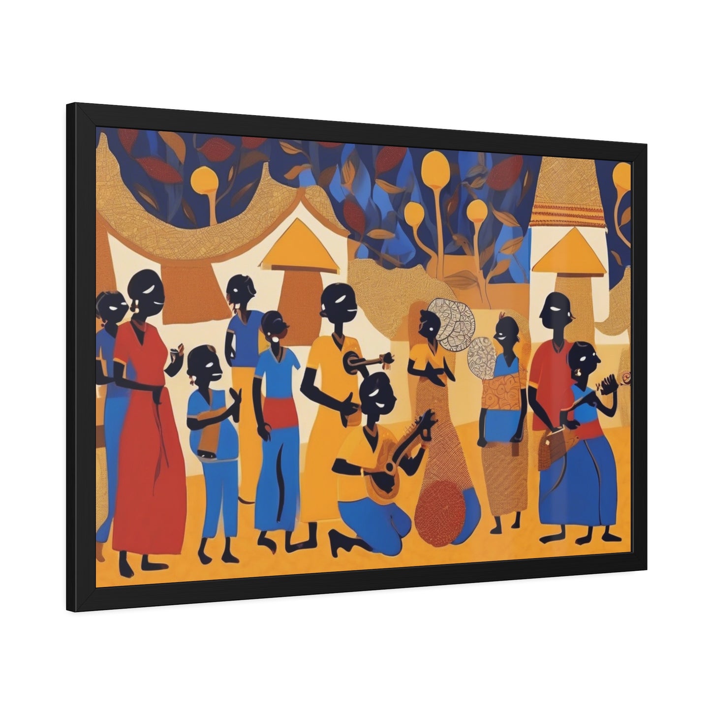 Tribal Art Colorful Celebration - Wooden Frame Museum Quality Art Print