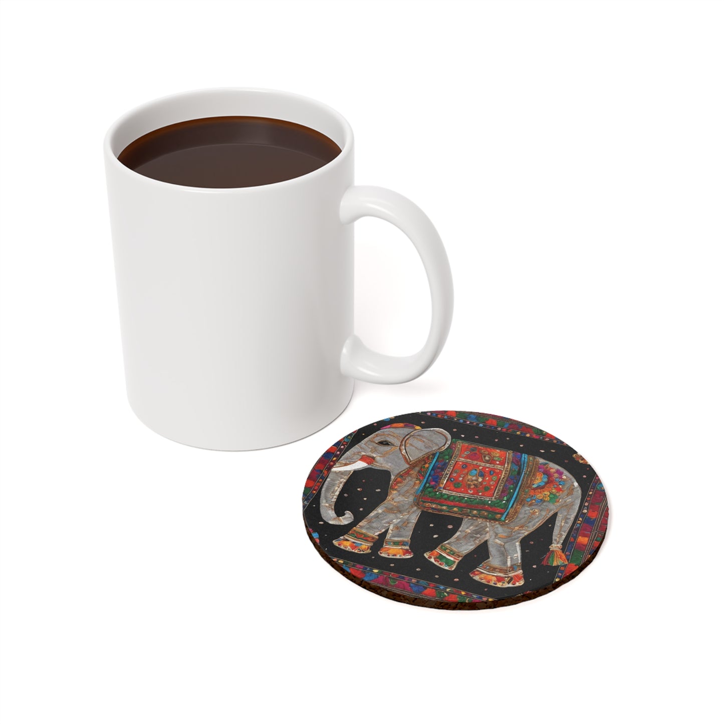 Rajasthani Elephant – Madhubani Coaster Set (Square & Round) | Artloom Gallery