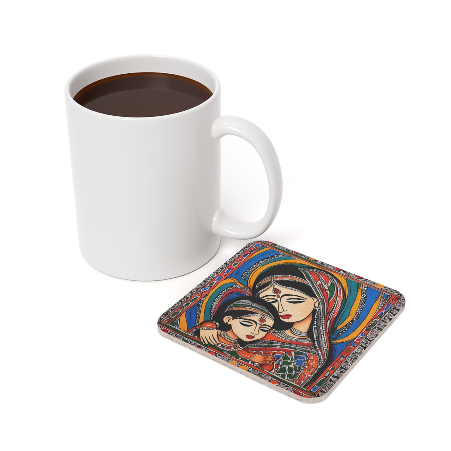 Mother & Child – Kalamkari Coaster Set (Square & Round) | Artloom Gallery