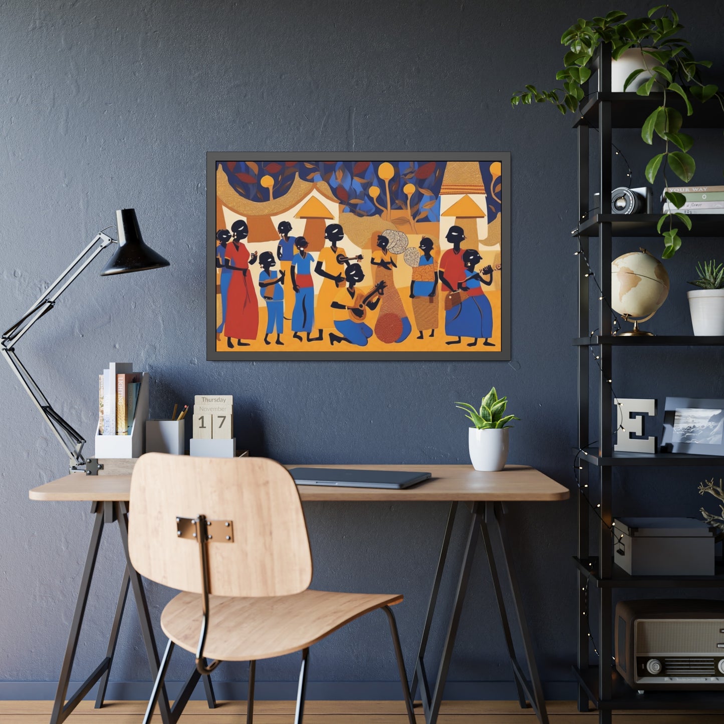 Tribal Art Colorful Celebration - Wooden Frame Museum Quality Art Print