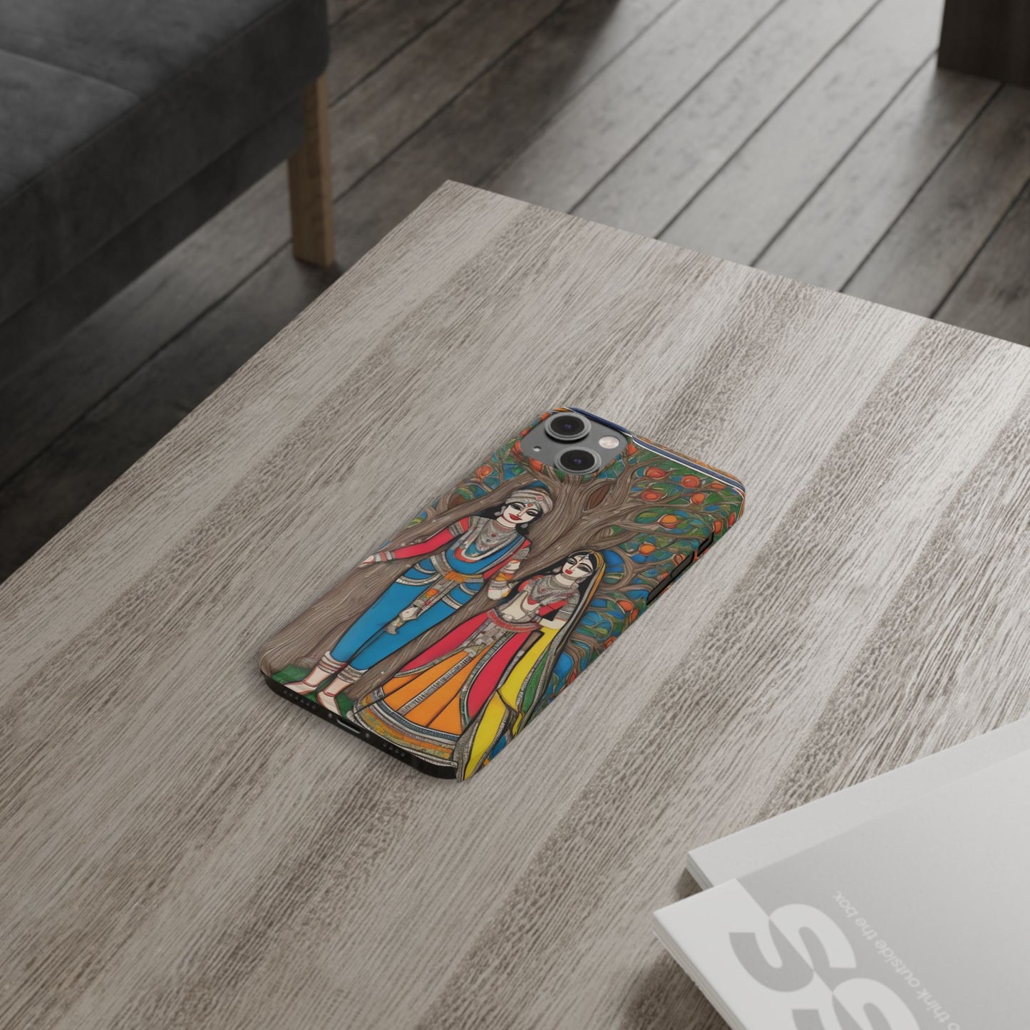 Classic Madhubani Radha Krishna Painting Night Slim Phone Case | Artloom Gallery
