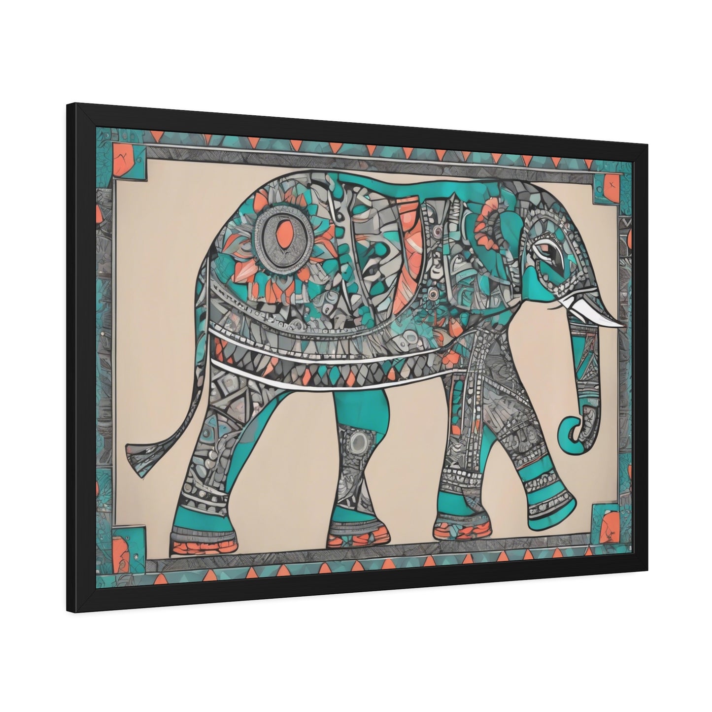 Art Deco Mandala Style Elephant - Wooden Frame Museum Quality Art Print