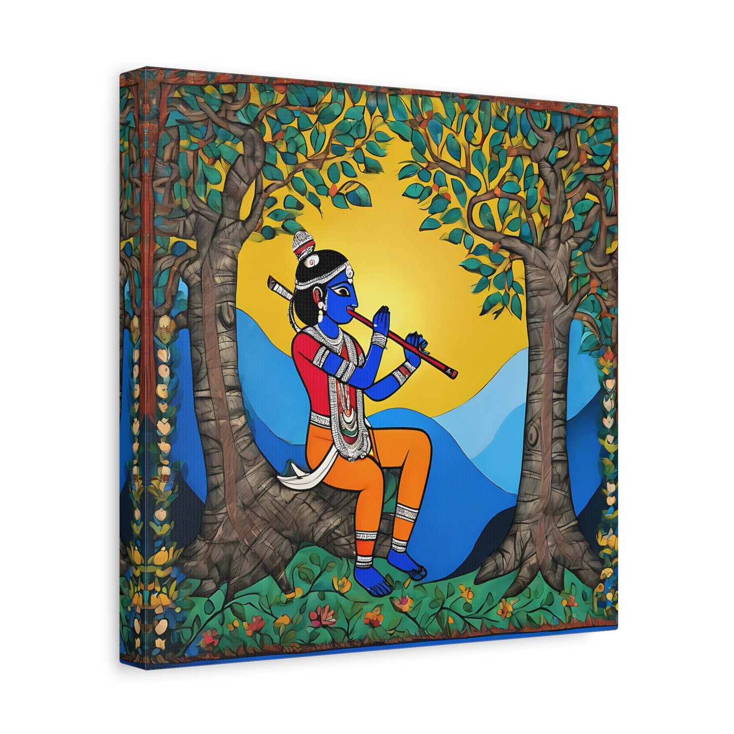 Lord Krishna Madhubani Style Canvas Print | Artloom Gallery
