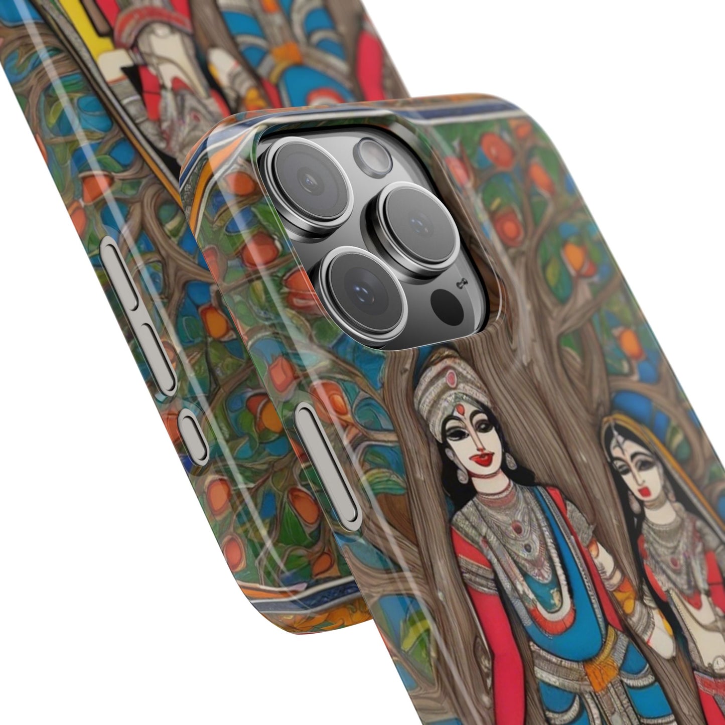 Classic Madhubani Radha Krishna Painting Night Slim Phone Case | Artloom Gallery