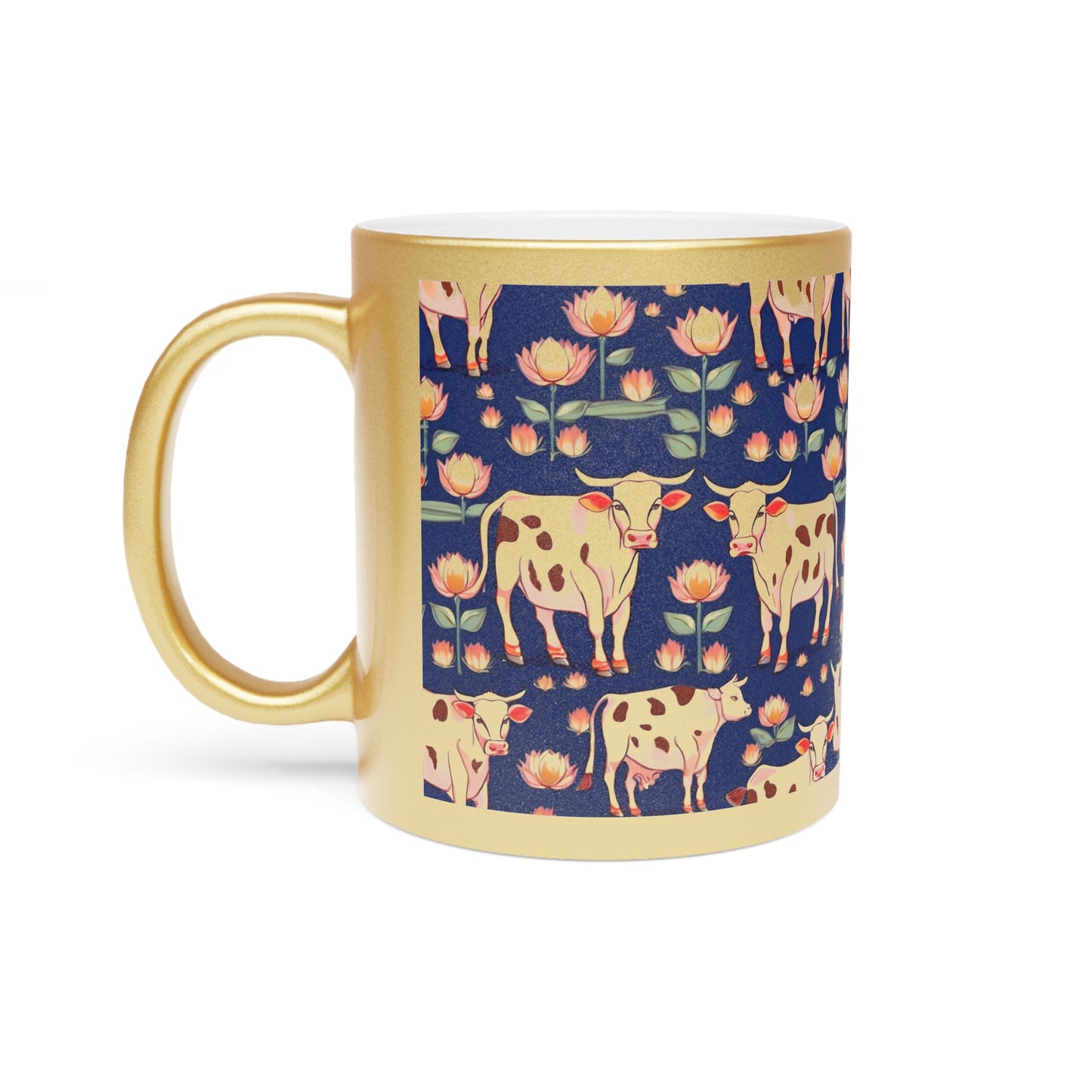 Pichwai Cows and Lotus – Metallic Coffee Mug (Gold/Silver, 11oz) | Artloom Gallery