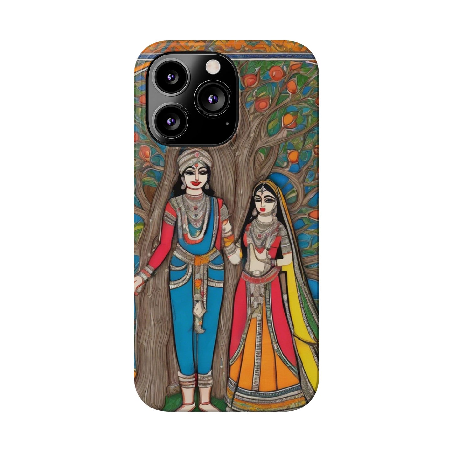 Classic Madhubani Radha Krishna Painting Night Slim Phone Case | Artloom Gallery