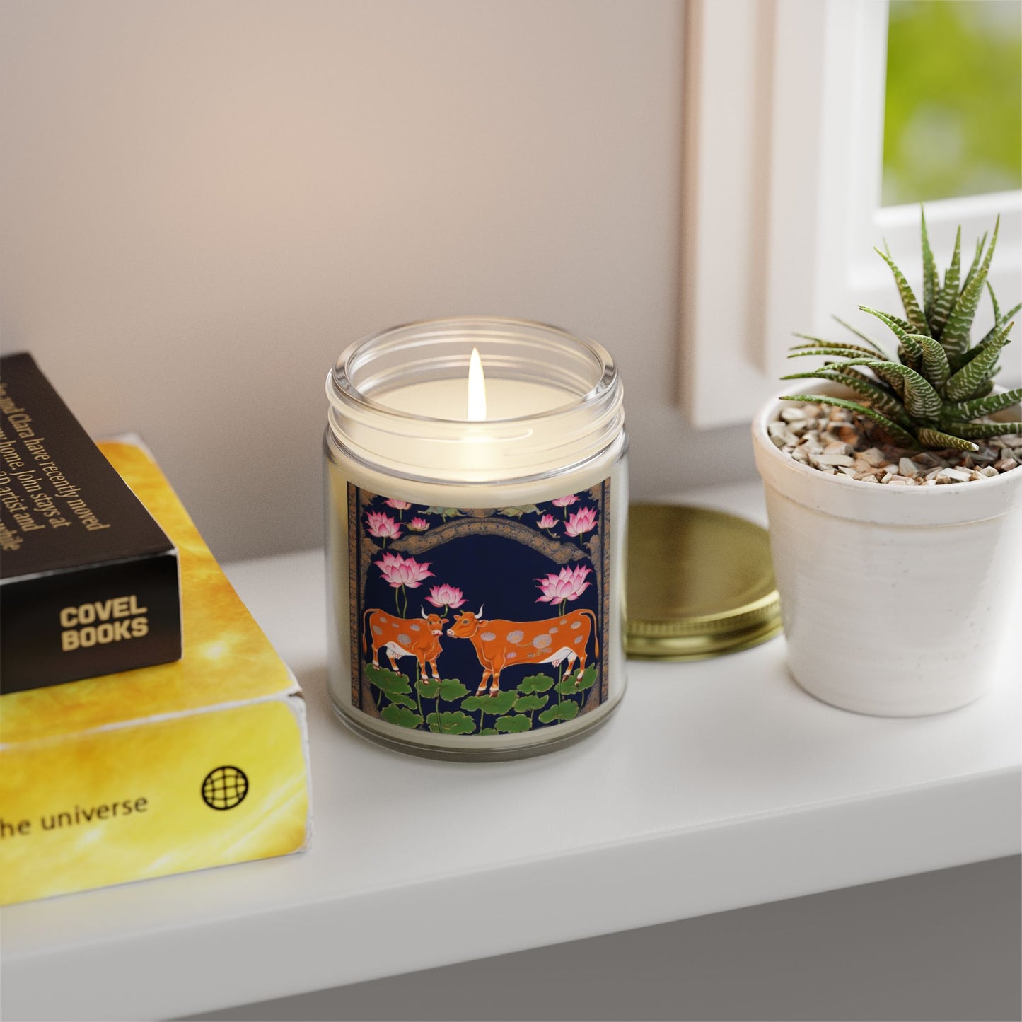 Cows and Lotus - Pichwai Art Scented Candle (4oz, 9oz) | Artloom Gallery