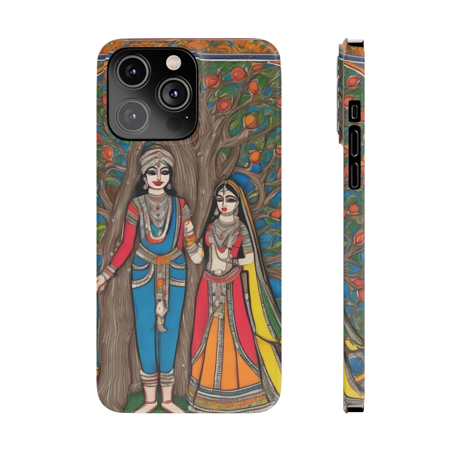 Classic Madhubani Radha Krishna Painting Night Slim Phone Case | Artloom Gallery