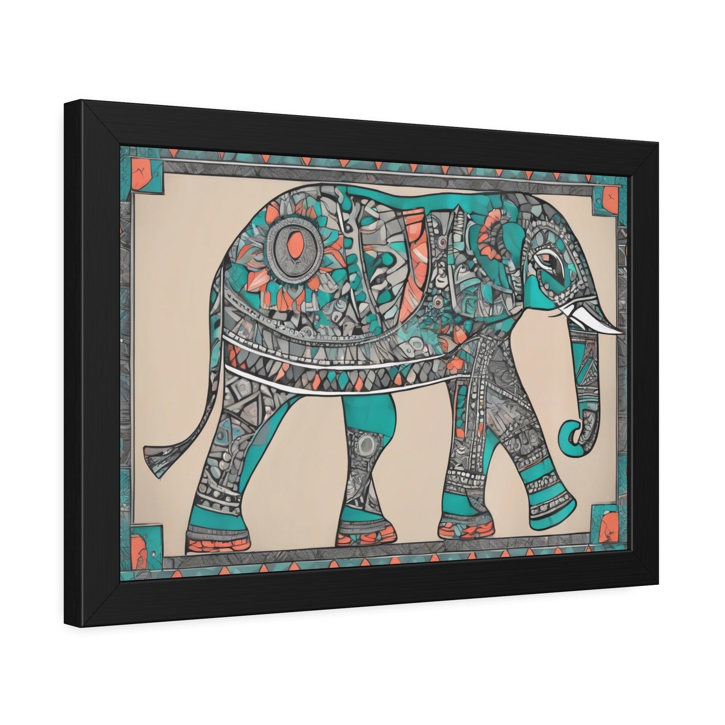 Art Deco Mandala Style Elephant - Wooden Frame Museum Quality Art Print