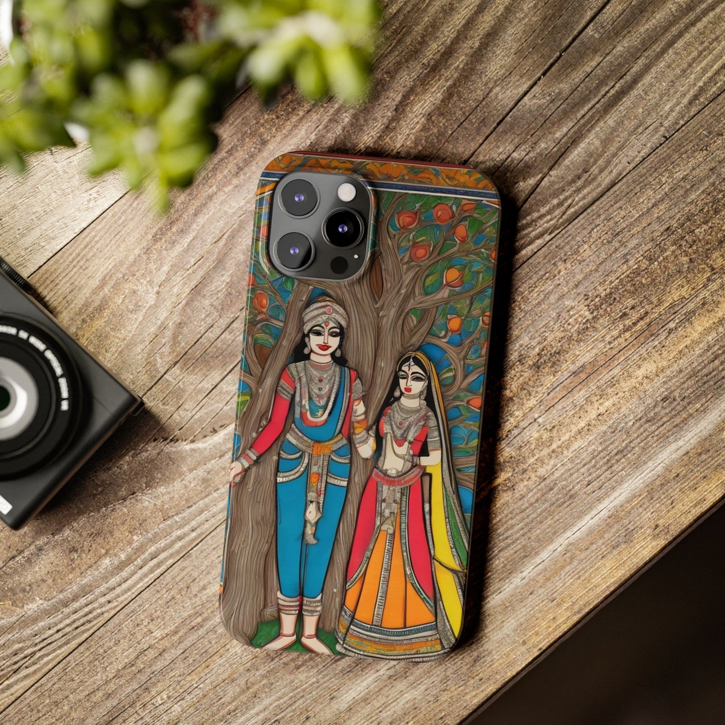 Classic Madhubani Radha Krishna Painting Night Slim Phone Case | Artloom Gallery