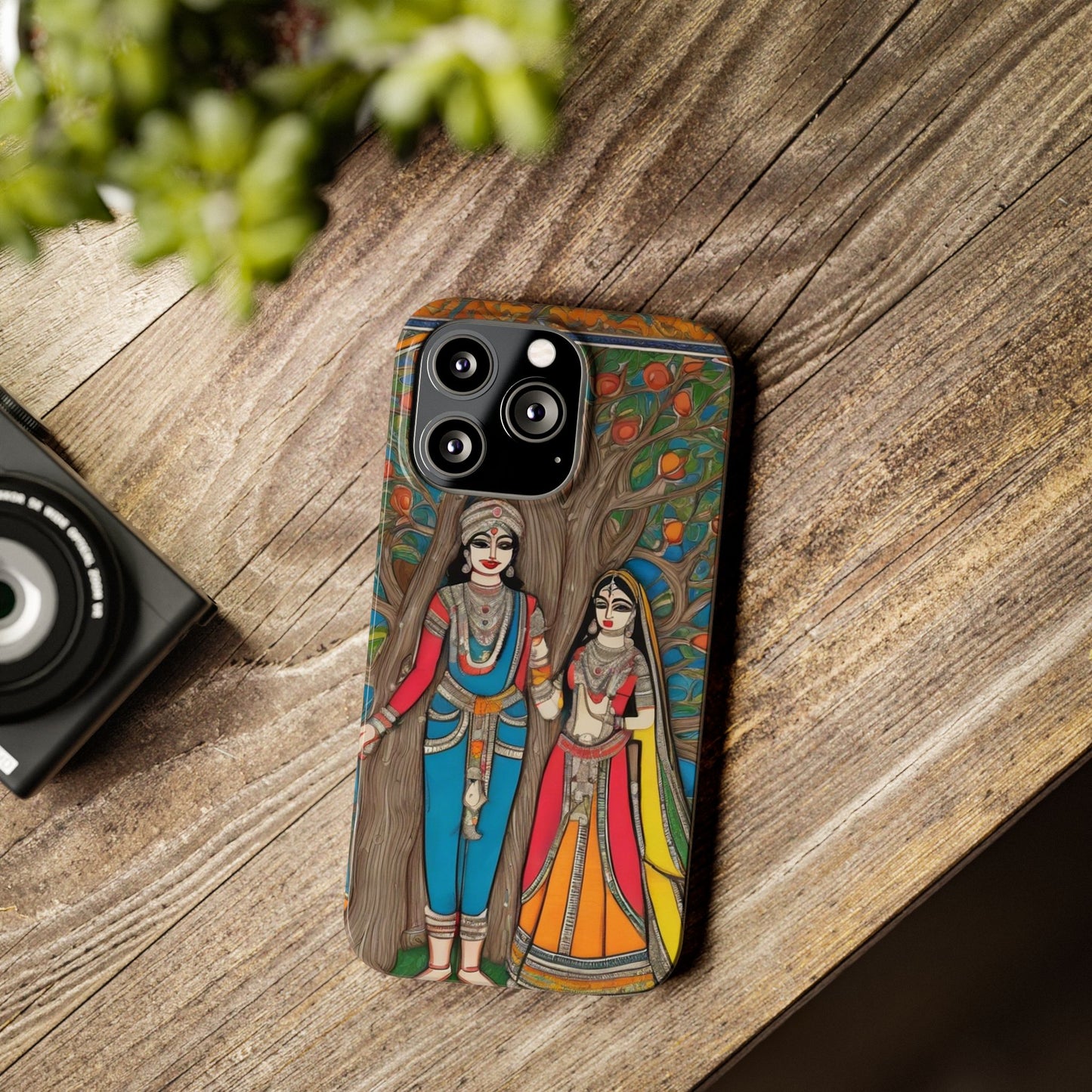 Classic Madhubani Radha Krishna Painting Night Slim Phone Case | Artloom Gallery