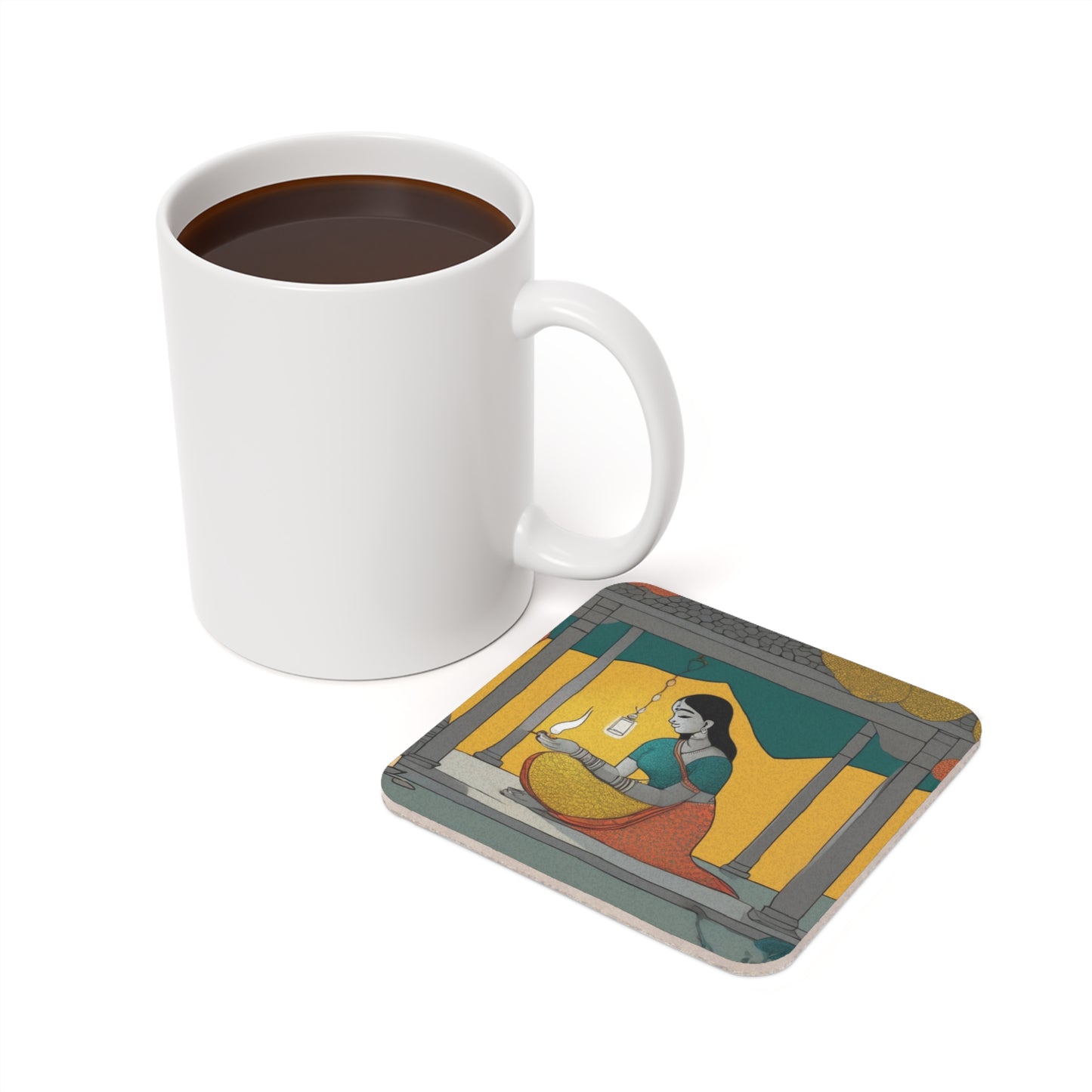 Diwali Diya – Madhubani Coaster Set (Square & Round) | Artloom Gallery