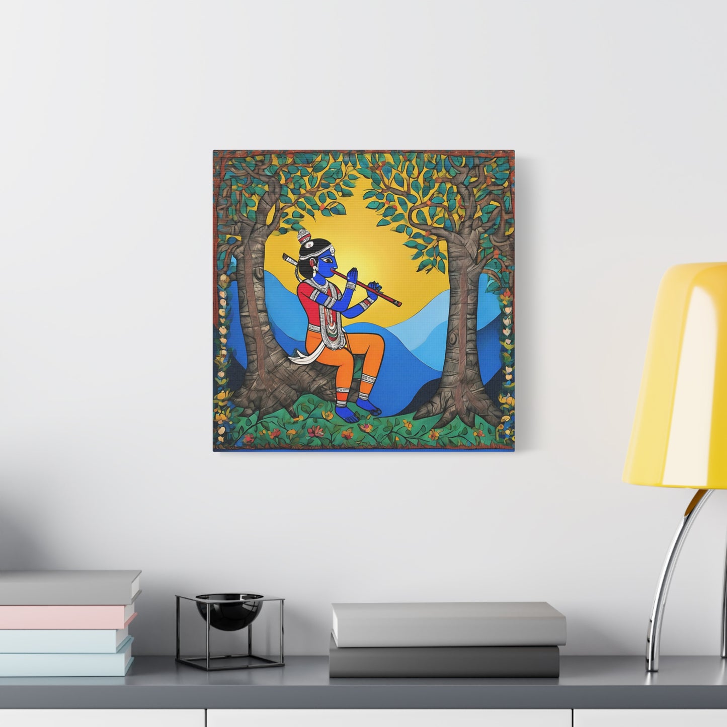 Lord Krishna Madhubani Style Canvas Print | Artloom Gallery