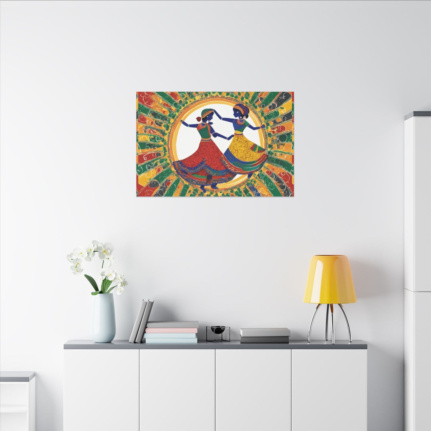 Garba Night Celebration Warli Art Canvas Print | Artloom Gallery