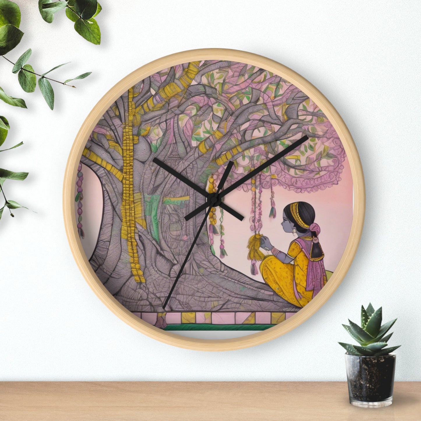 Madhubani Folk Art Wishing Tree - Boho Wall Clock | Artloom Gallery