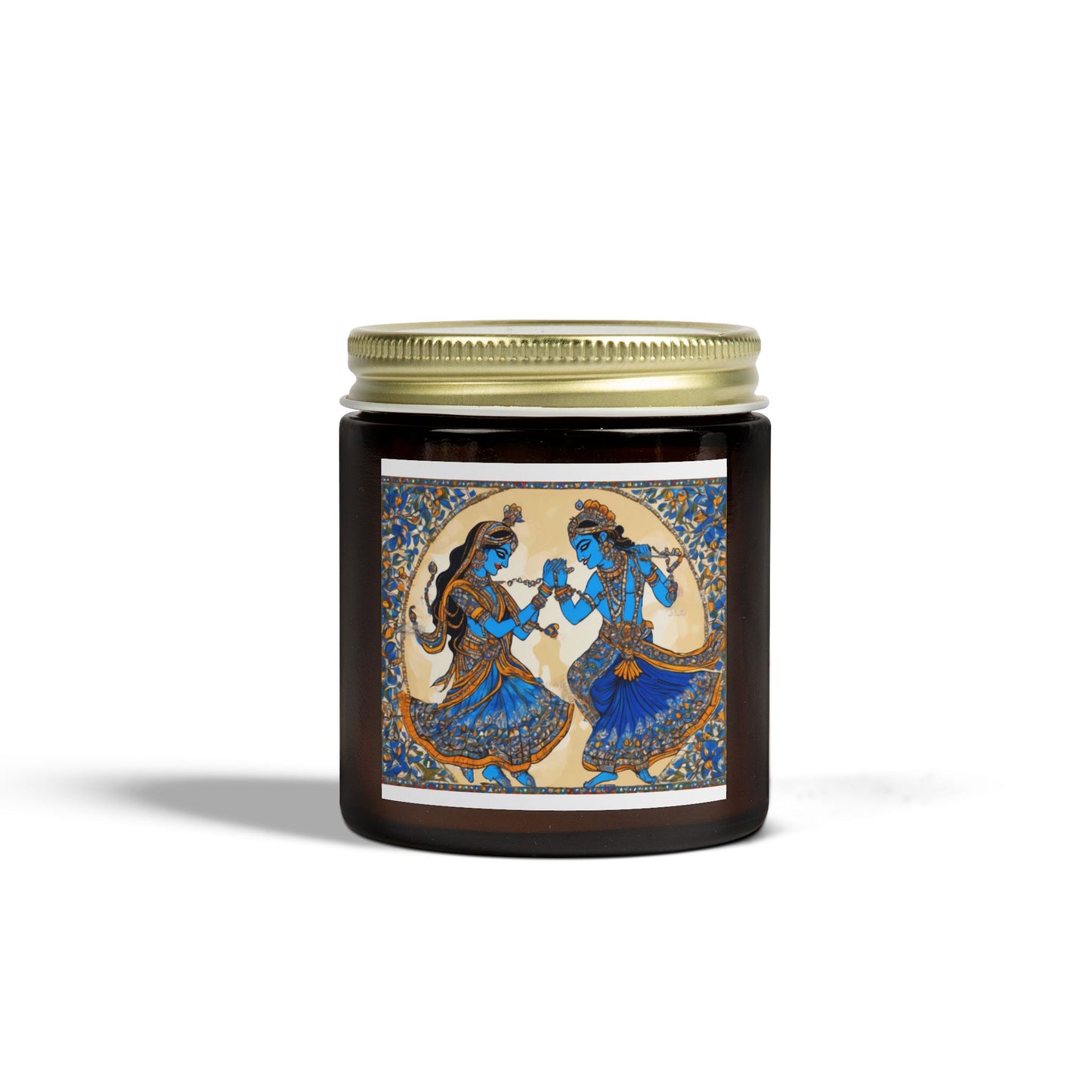 Dancing Radha Krishna - Kalamkari Art Scented Candle (4oz, 9oz) | Artloom Gallery