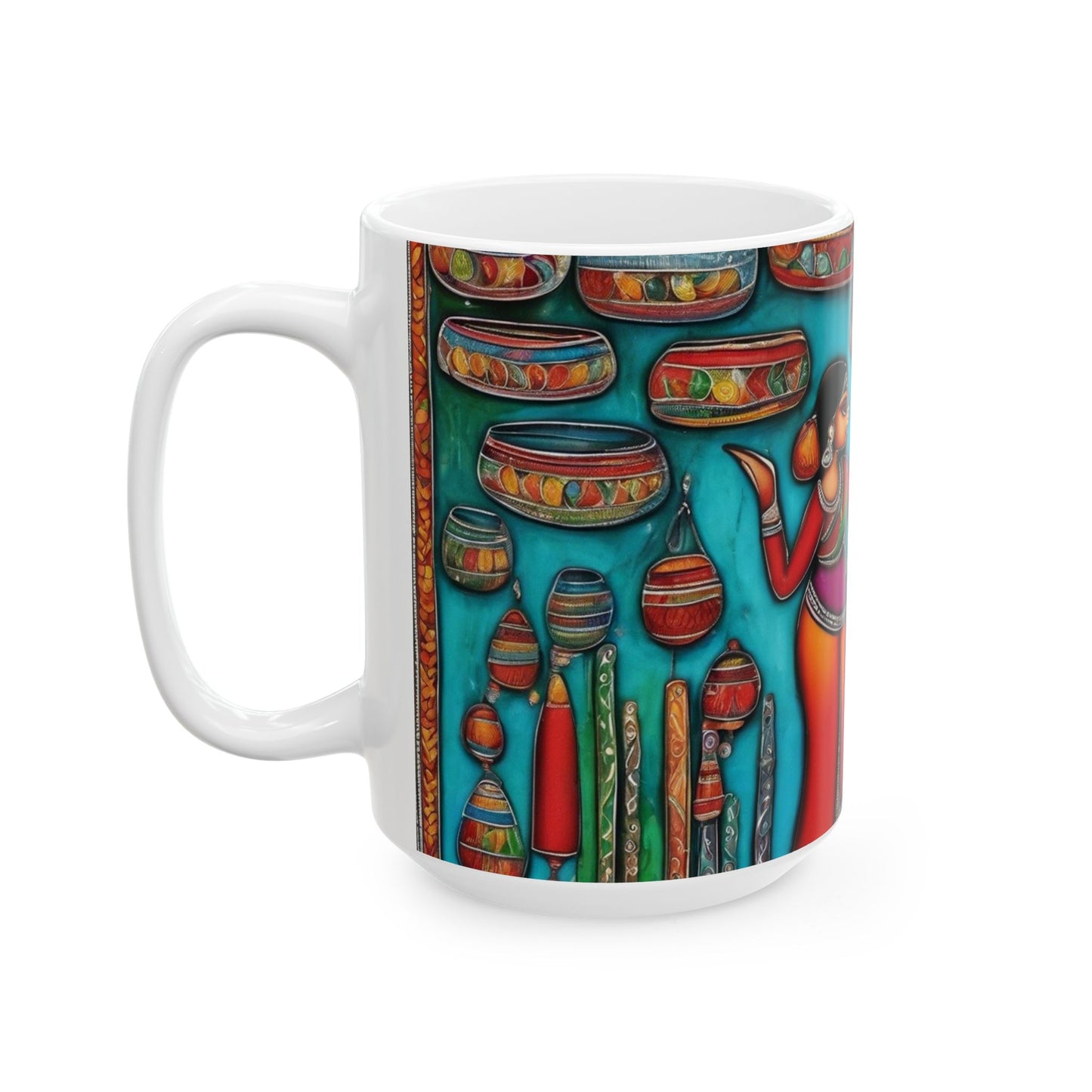 Coffee Mug - Kalamkari Art of a Bustling Bazaar Shop