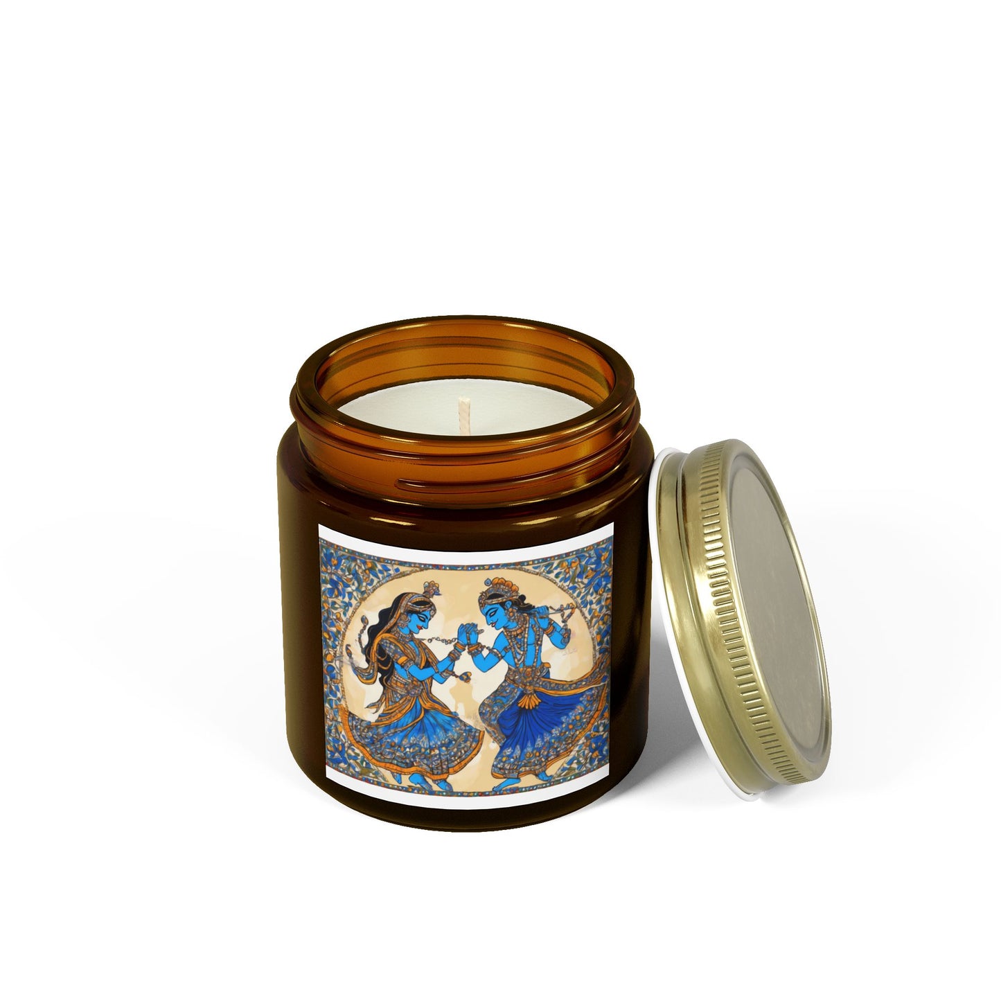 Dancing Radha Krishna - Kalamkari Art Scented Candle (4oz, 9oz) | Artloom Gallery