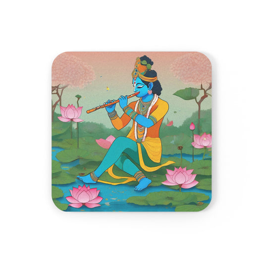 Krishna’s Lotus Pond – Pichwai Coaster Set (Square & Round) | Artloom Gallery
