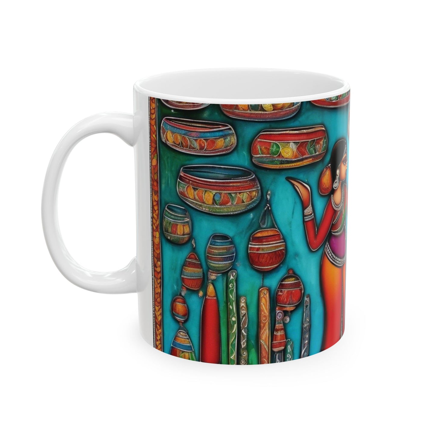 Coffee Mug - Kalamkari Art of a Bustling Bazaar Shop