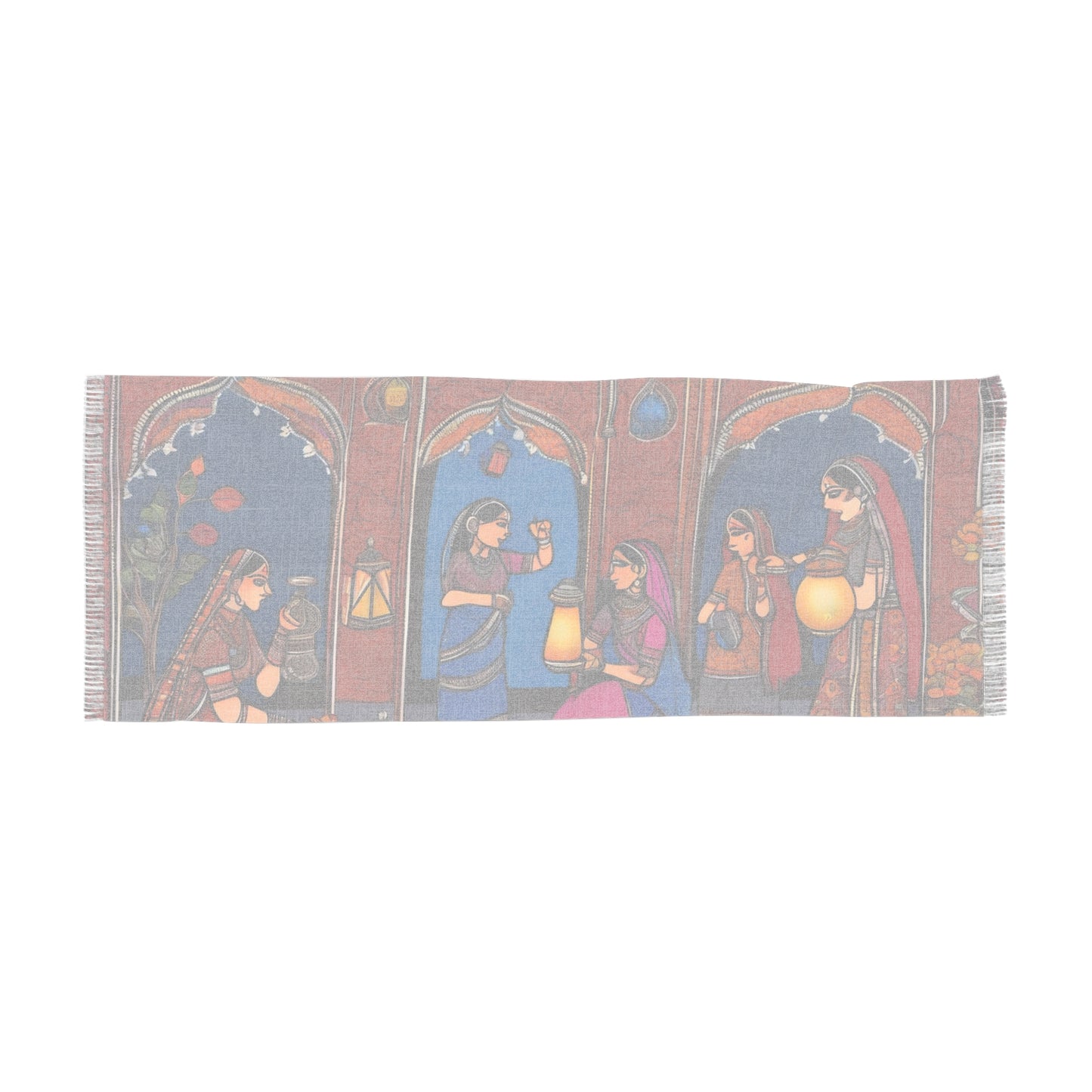 Lighting The Lamps – Rajasthani Design Light Scarf (27x71 in) | Artloom Gallery