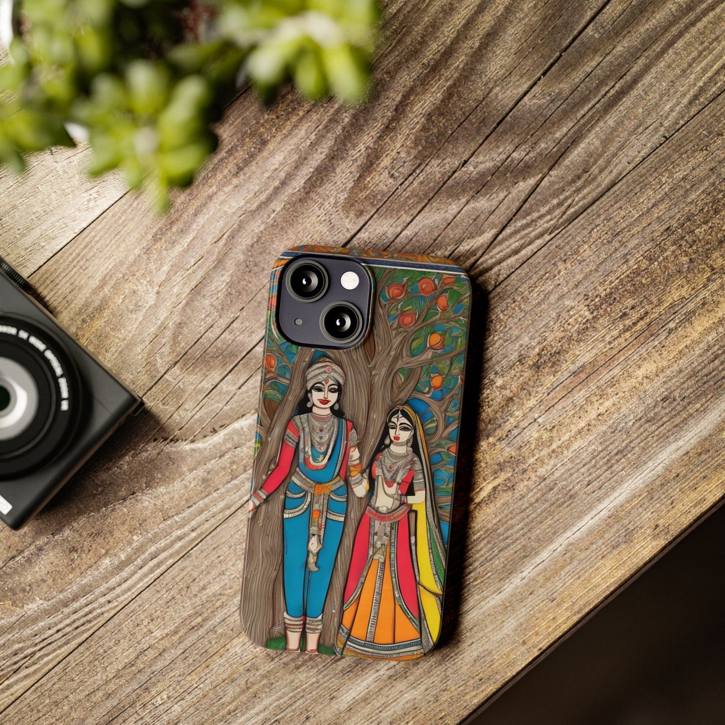 Classic Madhubani Radha Krishna Painting Night Slim Phone Case | Artloom Gallery