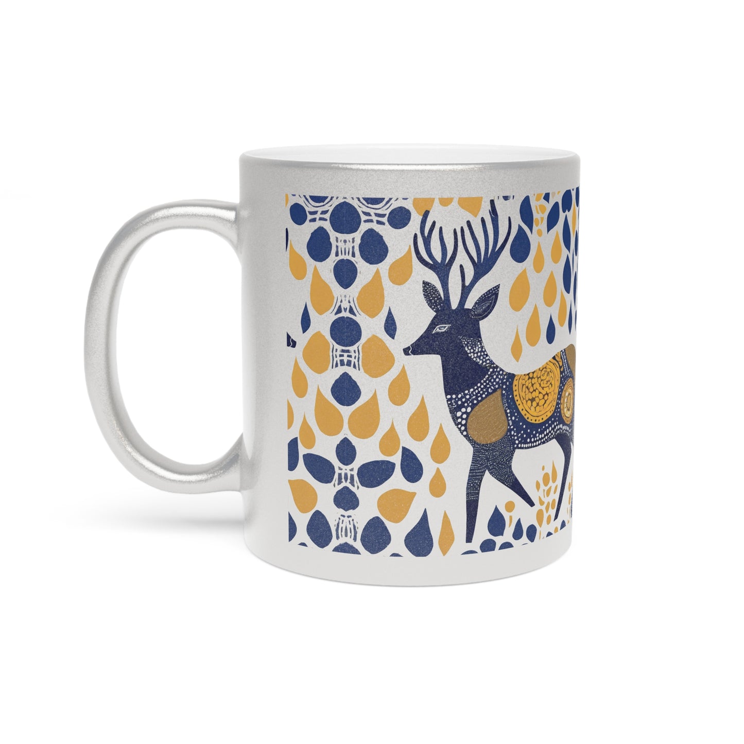 Gond Tribal Deer Design – Metallic Coffee Mug (Gold/Silver, 11oz) | Artloom Gallery