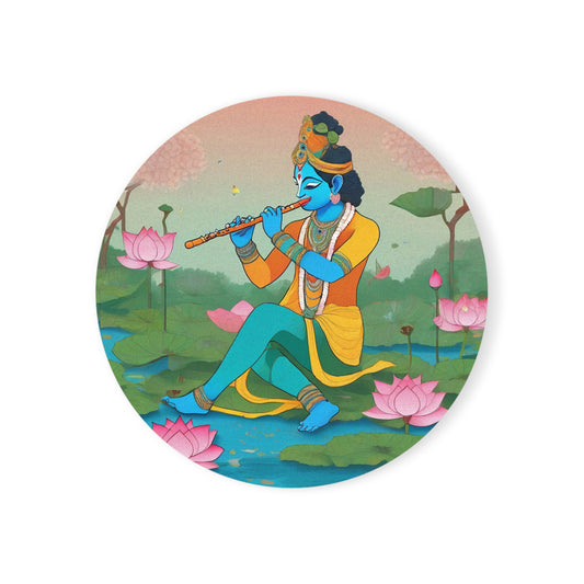 Krishna’s Lotus Pond – Pichwai Coaster Set (Square & Round) | Artloom Gallery