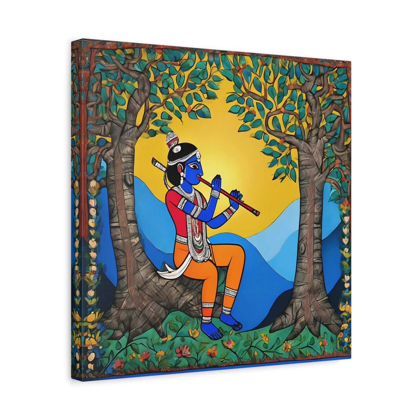 Lord Krishna Madhubani Style Canvas Print | Artloom Gallery