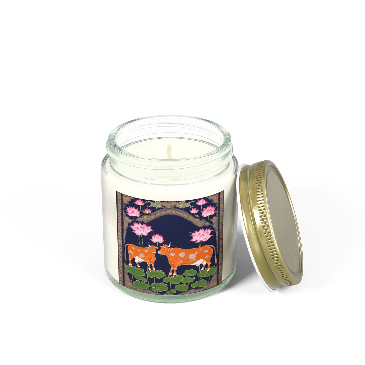Cows and Lotus - Pichwai Art Scented Candle (4oz, 9oz) | Artloom Gallery