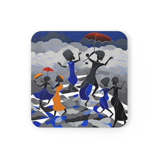 Dancing In The Rain – Warli Coaster Set (Square & Round) | Artloom Gallery