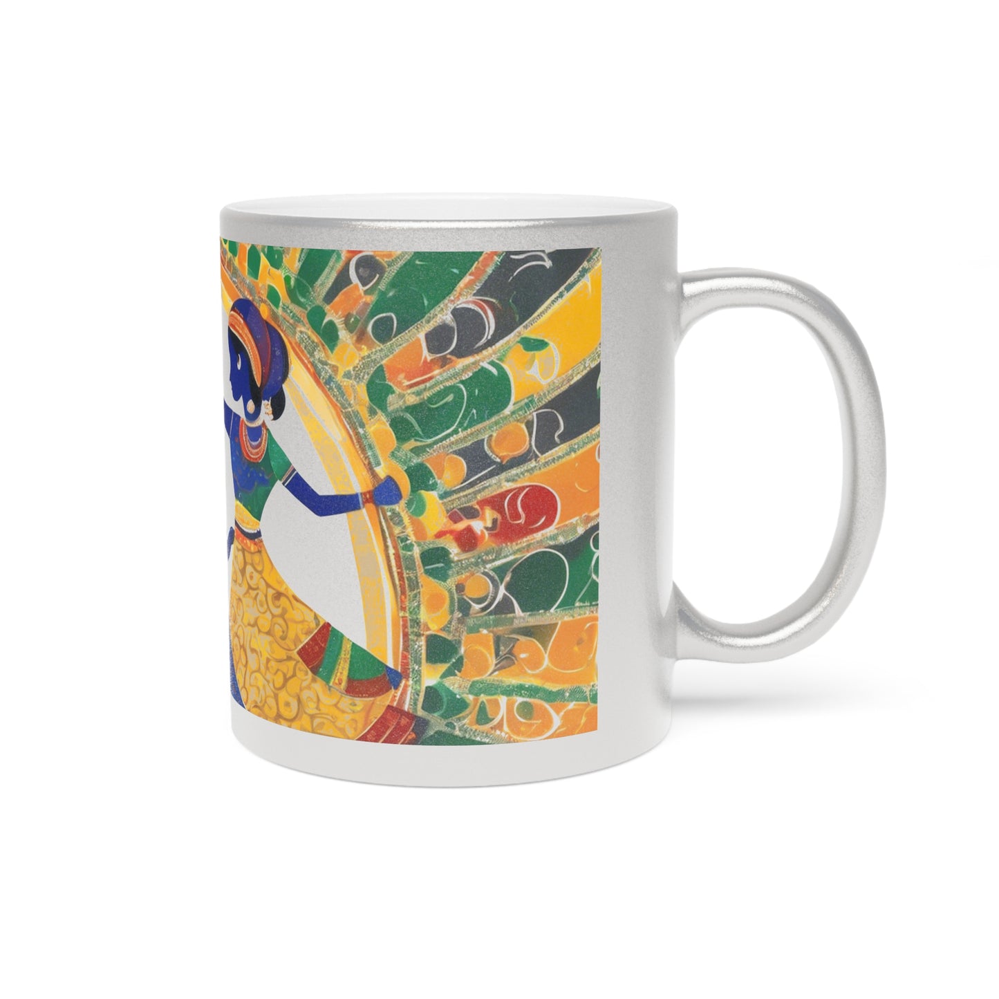 Warli Art Women Dancing Garba – Metallic Coffee Mug (Gold/Silver, 11oz) | Artloom Gallery