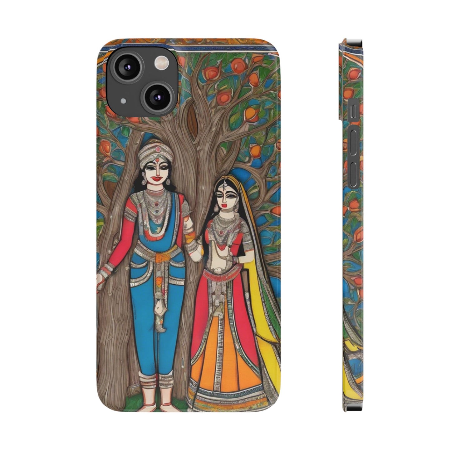 Classic Madhubani Radha Krishna Painting Night Slim Phone Case | Artloom Gallery