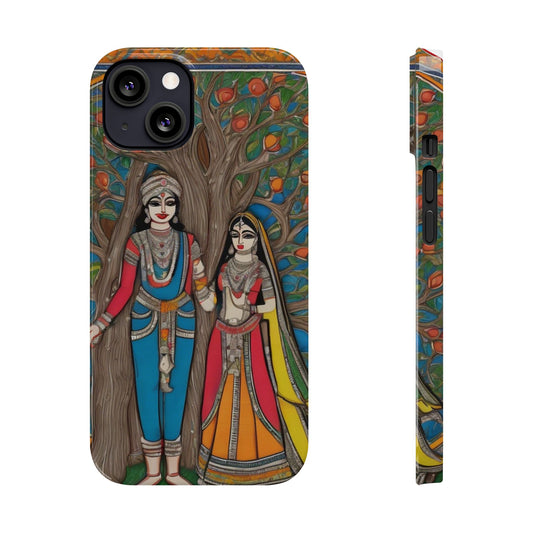 Classic Madhubani Radha Krishna Painting Night Slim Phone Case | Artloom Gallery