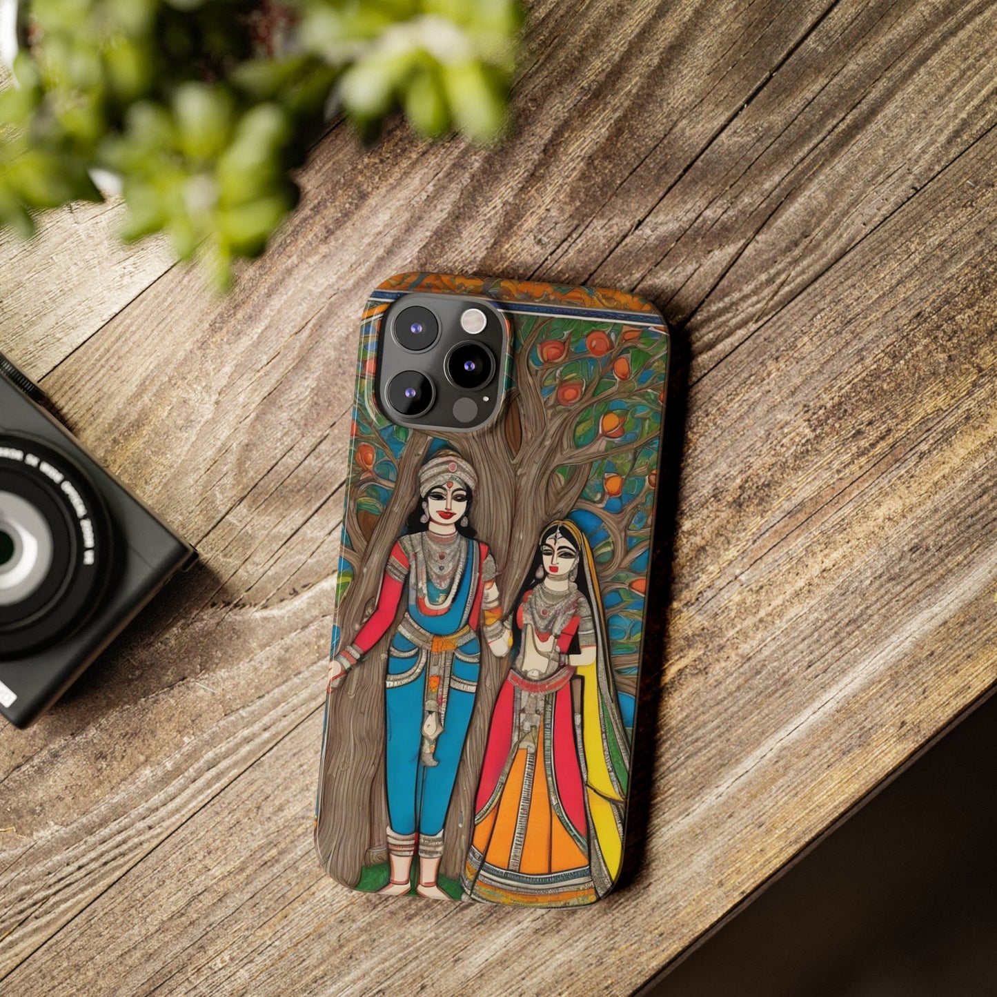 Classic Madhubani Radha Krishna Painting Night Slim Phone Case | Artloom Gallery