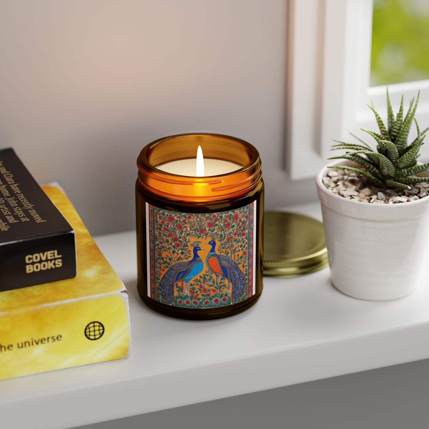 Auspicious Peacocks Scented Candle (4oz, 9oz) | Artloom Gallery