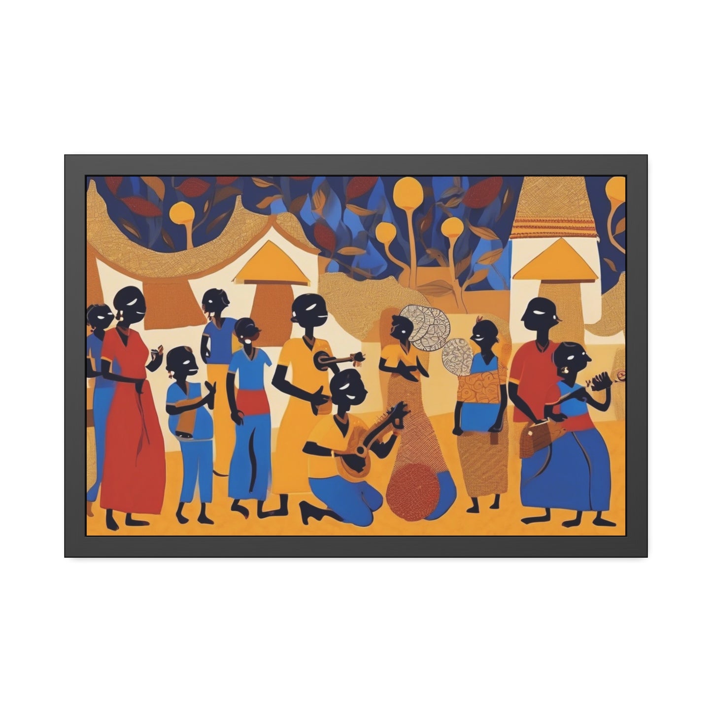 Tribal Art Colorful Celebration - Wooden Frame Museum Quality Art Print