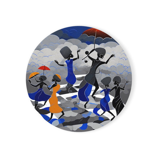 Dancing In The Rain – Warli Coaster Set (Square & Round) | Artloom Gallery