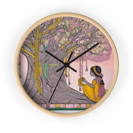 Madhubani Folk Art Wishing Tree - Boho Wall Clock | Artloom Gallery