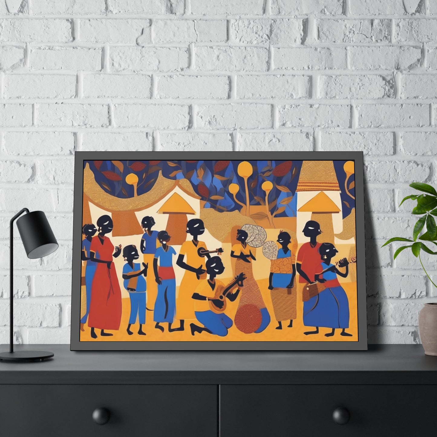 Tribal Art Colorful Celebration - Wooden Frame Museum Quality Art Print