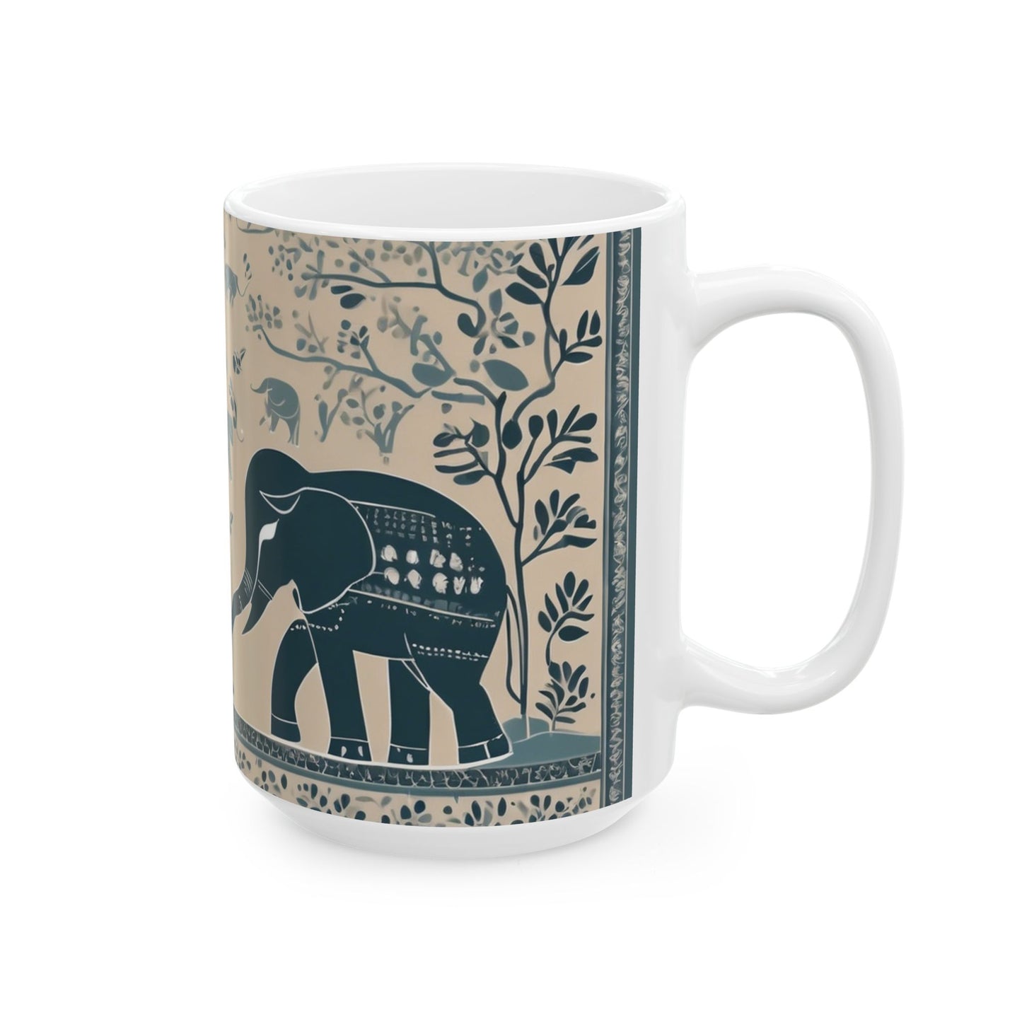 Coffee Mug – Madhubani Painting of Elephants at Play
