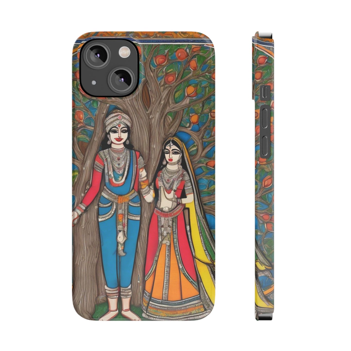 Classic Madhubani Radha Krishna Painting Night Slim Phone Case | Artloom Gallery