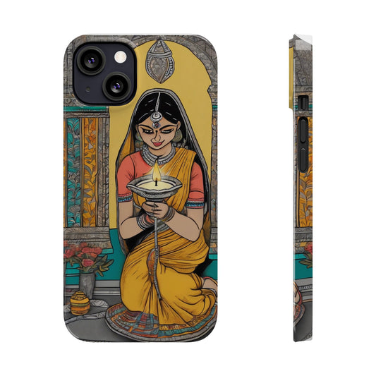 Lady With The Lamp Madhubani Art Slim Phone Case | Artloom Gallery