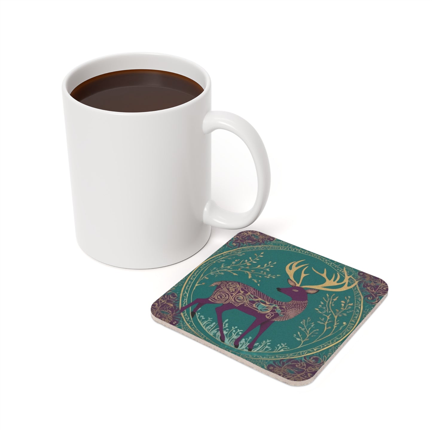 Deer In The Forest– Art Deco Coaster Set (Square & Round) | Artloom Gallery